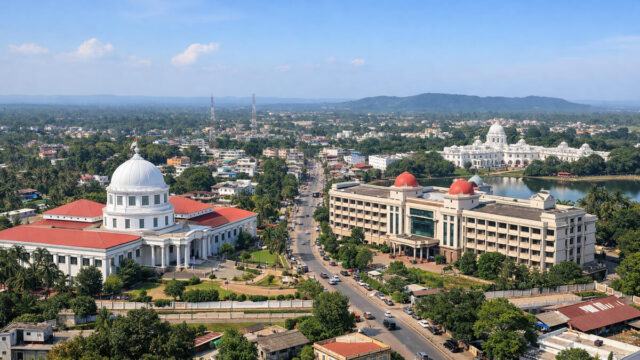 Agartala city skyline showing government buildings in the capital of Tripura (1) Agartala city skyline showing government buildings in the capital of Tripura