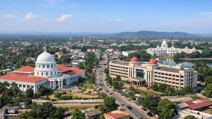 Capital of Tripura state | What Is the Capital of Tripura? Agartala city skyline showing government buildings in the capital of Tripura
