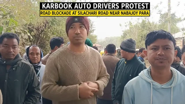 Karbook auto drivers protest and road blockade at Silachari Road near Nabajoy Para Karbook auto drivers protest and road blockade at Silachari Road near Nabajoy Para