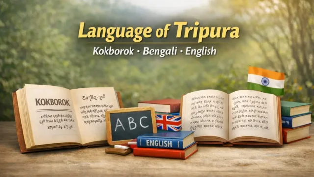 Language of Tripura showing Kokborok, Bengali and English Language of Tripura showing Kokborok, Bengali and English