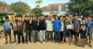 Sports items distribution youths in Three Village Committees Sports items distribution youths