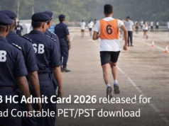 SSB HC Admit Card 2026 Released for February 9 PET/PST SSB HC Admit Card 2026 released for Head Constable PET PST download
