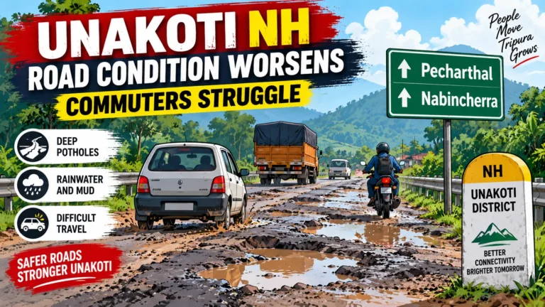 Unakoti NH Road Condition Worsens, Commuters Struggle