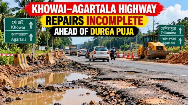 Khowai–Agartala Highway Repairs Delayed Ahead of Durga Puja, Commuters Concerned